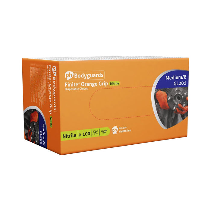 Bodyguard Finite Orange Grip Textured Grip Pattern Nitrile Gloves Large Box 90 Bodyguard  - Dynamic Drive