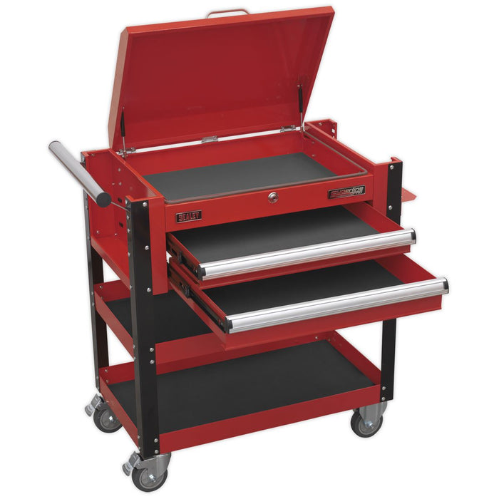 Sealey Heavy-Duty Mobile Tool & Parts Trolley 2 Drawers & Lockable Top Red Sealey  - Dynamic Drive