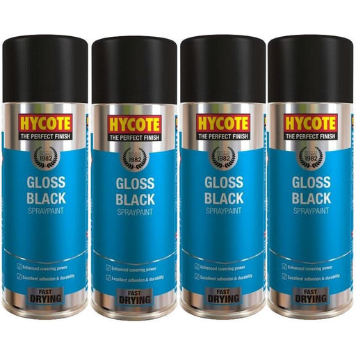 4 x Hycote Gloss Black Lacquer Spray Paint Aerosol Auto Car Multi-purpose 400ml Hycote  - Dynamic Drive