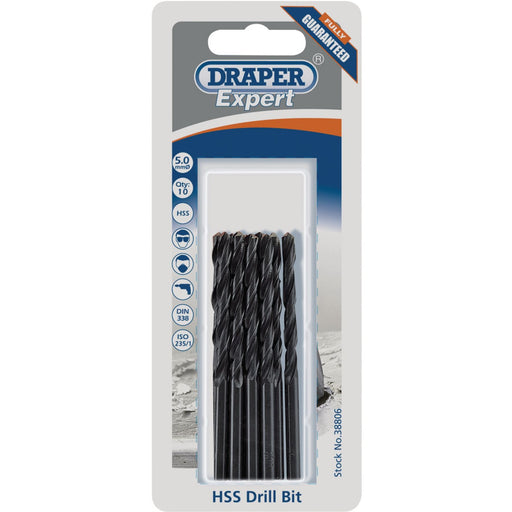 Draper HSS Drill Bit, 5.0mm (Pack of 10) 38806 Draper  - Dynamic Drive