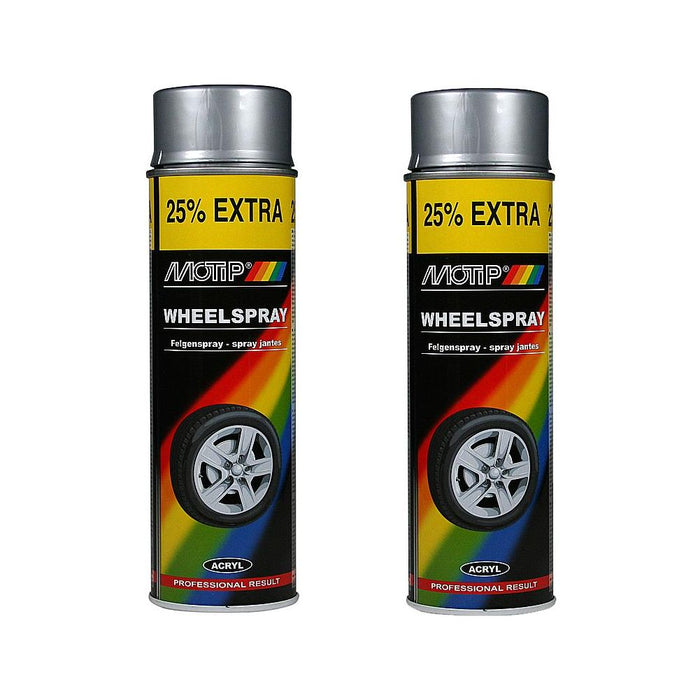 2x Motip Wheel Spray Silver Acrylic Spray Paint Alloy Steel Wheels 500ml Motip  - Dynamic Drive