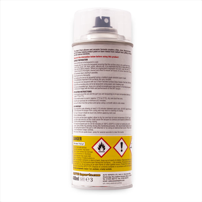 E-Tech Clear Laquer 400ml Extremely High Temperature Paint XHT VHT Exhaust