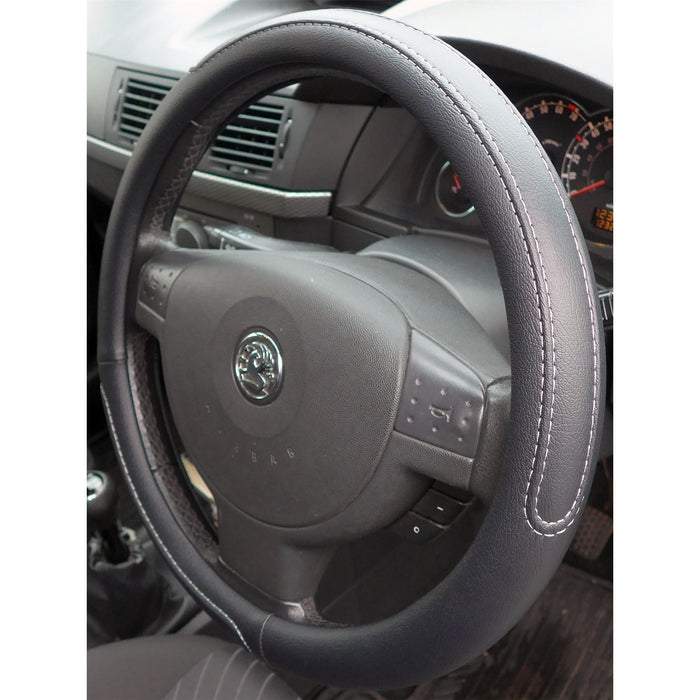 Black Steering Wheel Cover Soft Grip Leather Look Glove fits Vauxhall Vivaro (01 UKB4C  - Dynamic Drive