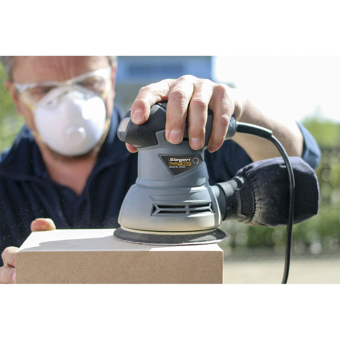 Siegen 125mm Dual Action Orbital Palm Sander 240W 230V Hook & Loop Backing Pad Sealey  - Dynamic Drive