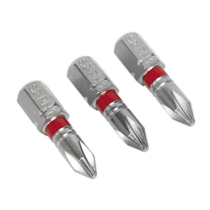 Sealey Power Tool Bit Phillips #1 Colour-Coded S2 25mm Pack of 3 AK210501