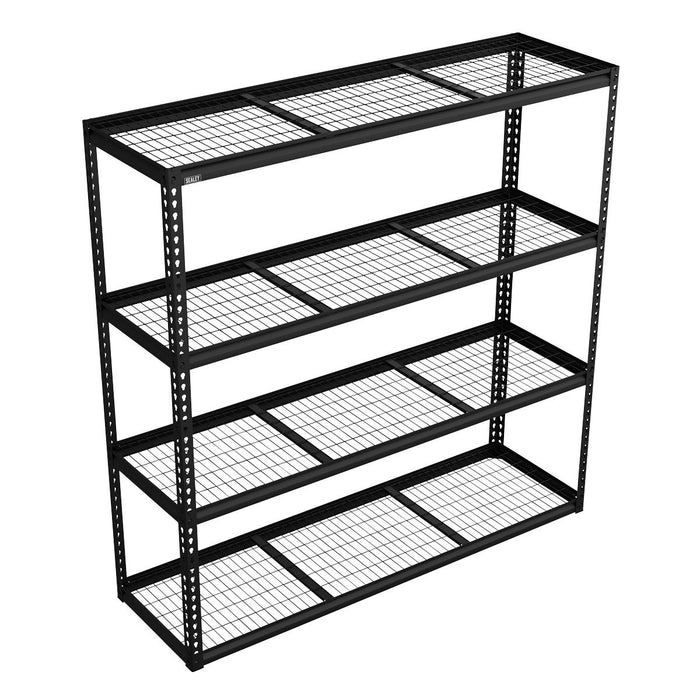 Heavy-Duty Modular Racking Unit 4 Mesh Shelves 300kg Capacity Per Level 1820mm Sealey  - Dynamic Drive