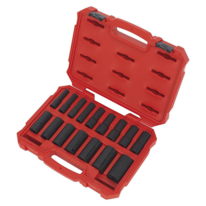 Sealey 16pc 1/2" Dr Deep Impact Lock On Grip Socket Set 10-32mm 85% Rounded Nuts Sealey  - Dynamic Drive