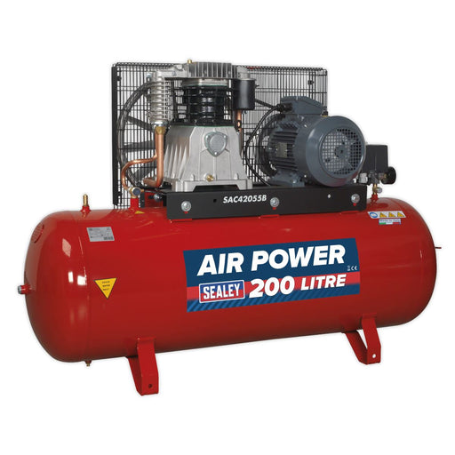 Sealey Air Compressor 200L Belt Drive 5.5hp 3ph 2-Stage with Cast Cylinders Sealey  - Dynamic Drive