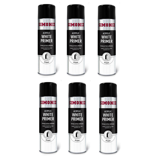 6x Simoniz Large Acrylic White Aerosol Smooth Primer Car Spray Paint 500ml Simoniz  - Dynamic Drive