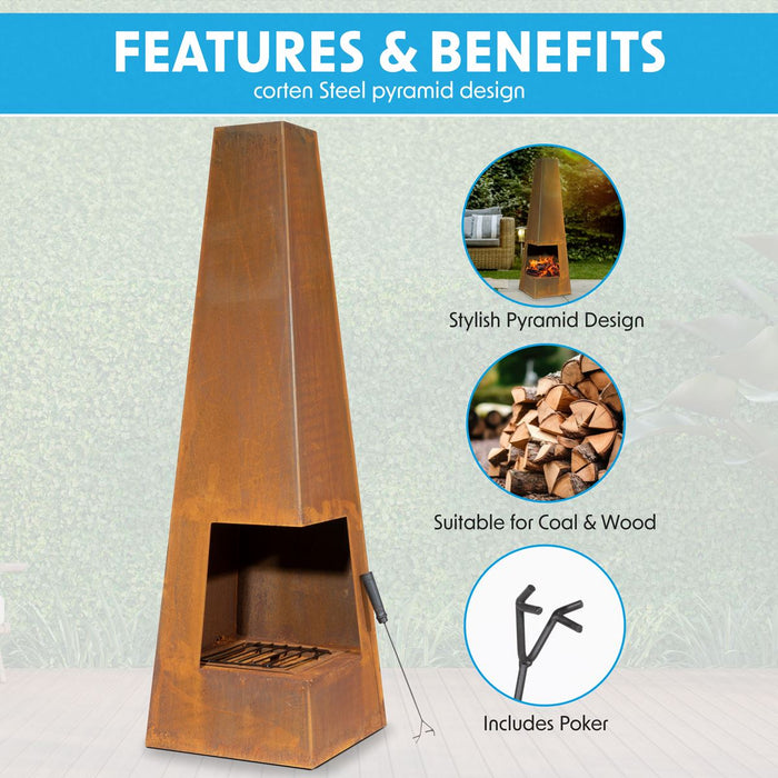 Dellonda Chiminea Wood Burner Heater for Outdoors W45cm x H150cm Corten Steel Dellonda  - Dynamic Drive