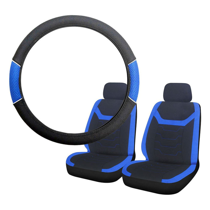 Blue & Black Steering Wheel & Front Seat Cover set for Mercedes-Benz C-Class UKB4C  - Dynamic Drive