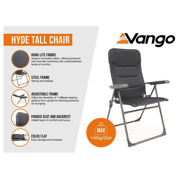 Vango Hyde Tall Camping Chair Tall Shadow Grey Vango  - Dynamic Drive