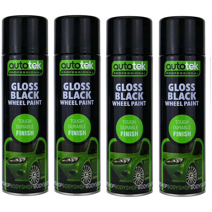 4x AUTOTEK GLOSS BLACK Wheel Paint 500ml Spray Paint High Coverage Autotek  - Dynamic Drive