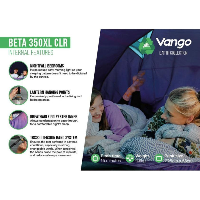 Vango Beta 350XL CLR 3 Person Tunnel Tent - Moroccan Blue Vango  - Dynamic Drive