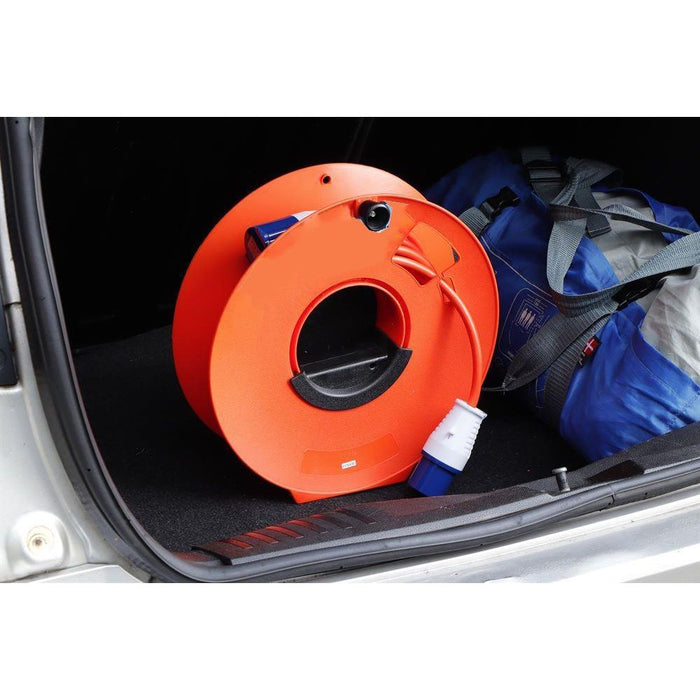 2x Orange Cable Reel Tidy Electric Wire Caravan Extension Lead 25 Metre Storage Leisurewize  - Dynamic Drive