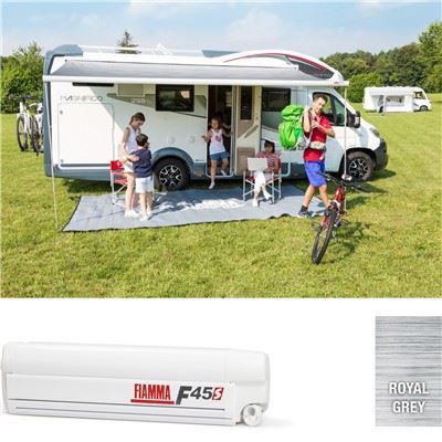 Fiamma F45 S Winch Awning Wind Out 300 Polar White Royal Grey Fabric 06280A01R