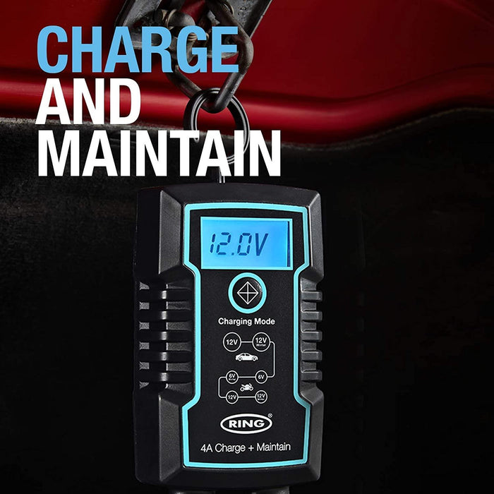 Ring 4A Smart Battery Charger and Battery Maintainer LCD Display 6/12v Ring Automotive  - Dynamic Drive