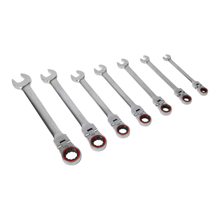 Sealey Flexi-Head Ratchet Combination Spanner Set 7pc Metric Platinum Series