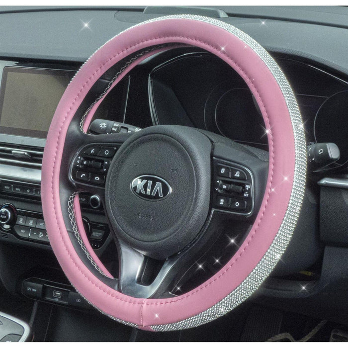 Streetwize Black/Pink Rubber Mats & Diamond Sparkle Steering Wheel Cover