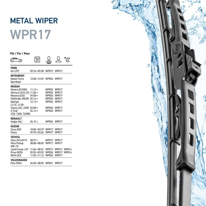 Hella Metal Wiper Wiper Blade WPR17 17" 425mm Front Quantity: 1 9XW 190 253-171 Hella  - Dynamic Drive