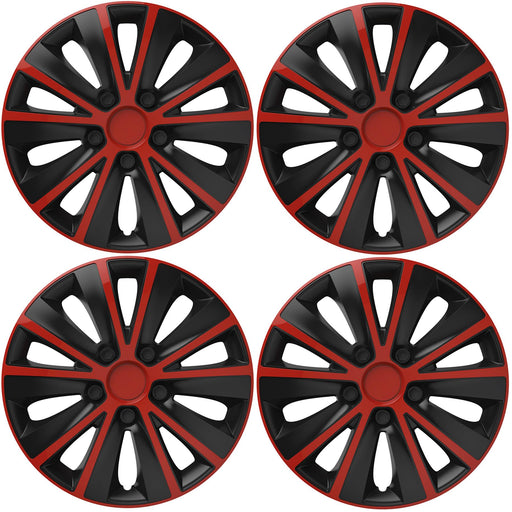 4 x 15" Alloy Look Red & Black Stripe Multi-Spoke Wheel Trims Hub Caps Covers UKB4C  - Dynamic Drive