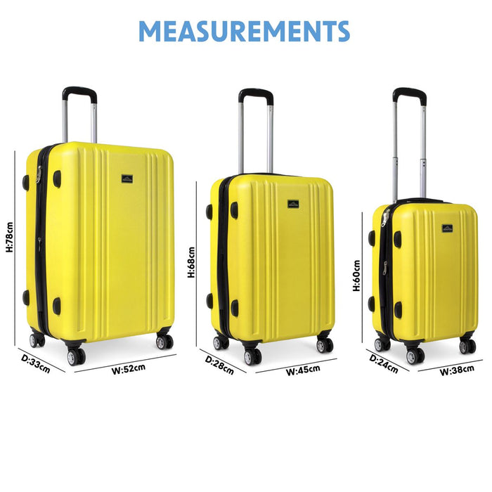 Dellonda 3-Piece Lightweight ABS Luggage Set with TSA Lock - Yellow