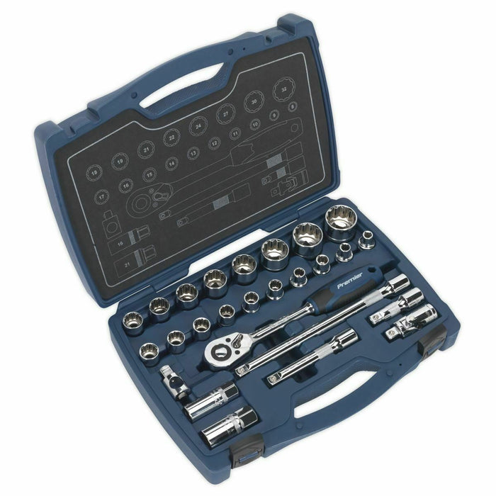 Sealey Socket Set 26pc 1/2"Sq Drive 12pt WallDrive® Metric