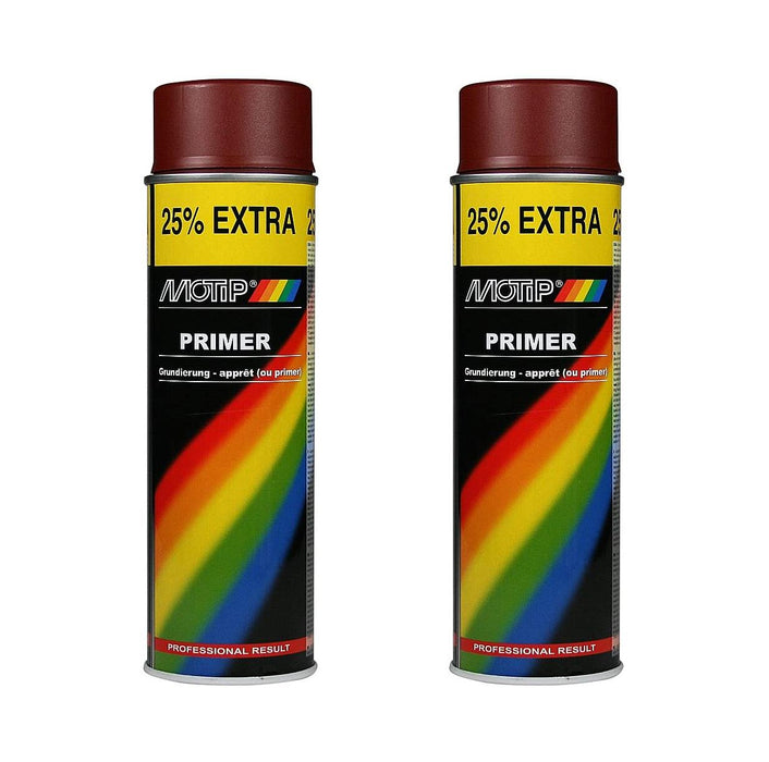 2 x Genuine Motip Red Primer Filler Spray Paint Red 500Ml