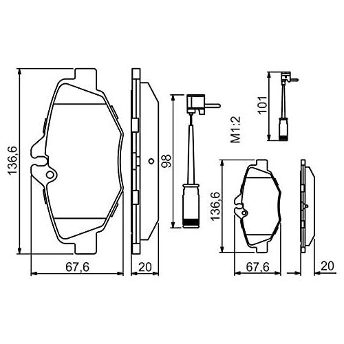 Bosch Brake Pad Set Bp1197 fits Mercedes-Benz E E220 CDi - 2.2 - 06-09 098649428