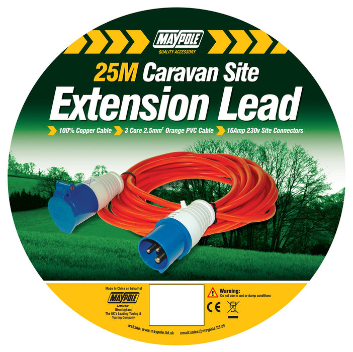 230V 25M High Specification Caravan Site Extension Lead - Ncc Approved UKB4C  - Dynamic Drive