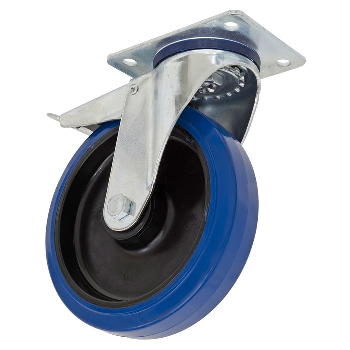 Sealey Heavy-Duty Blue Elastic Rubber Swivel Castor Wheel With Total Lock100mm T