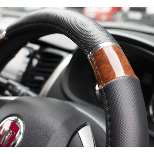 Wood Effect & Black Luxury Steering Wheel Cover for Toyota Yaris All Models UKB4C  - Dynamic Drive