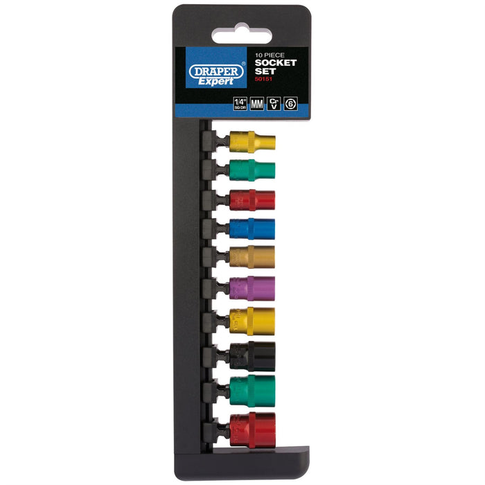 Draper Metric Coloured Socket Set, 1/4" Sq. Dr. (10 Piece) 50151