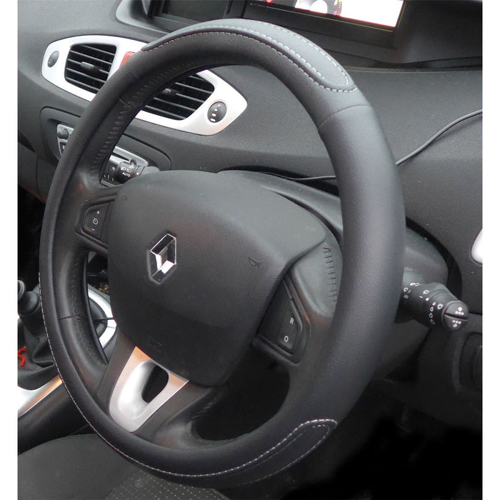 Black Steering Wheel Cover Soft Grip Leather Look for Clio All Models UKB4C  - Dynamic Drive