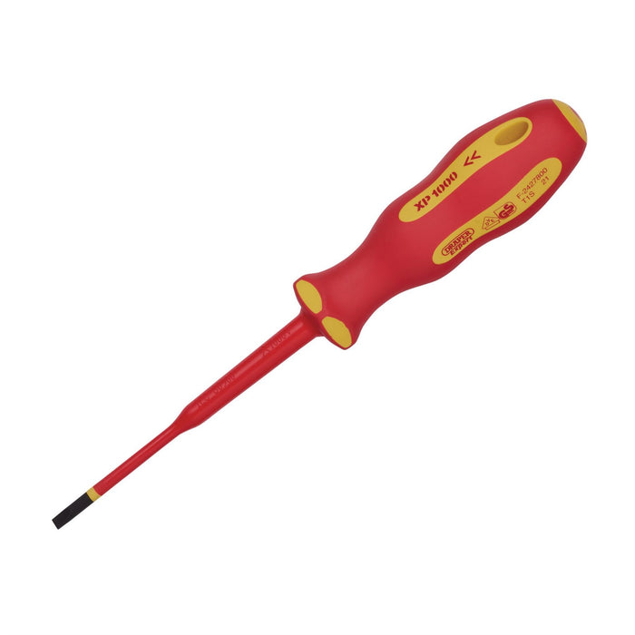 Draper XP1000 VDE Slimline Plain Slot Screwdriver, 4.0 x 100mm 02160 Draper  - Dynamic Drive