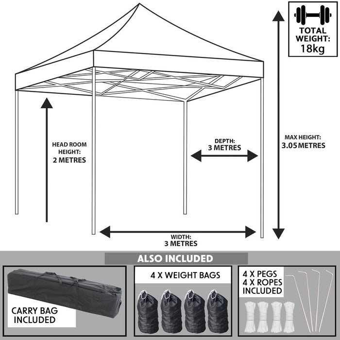 Dellonda Premium 3 x 3m Pop-Up Gazebo - Grey Dellonda  - Dynamic Drive