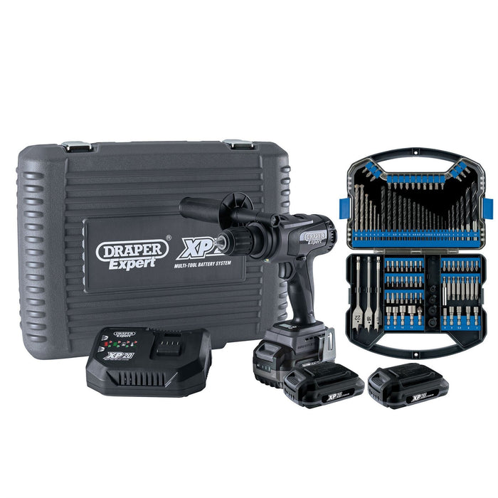 Draper XP20 Brushless Combi Drill 135Nm + 3x 2Ah Batteries and Fast Charger + Dr Draper  - Dynamic Drive