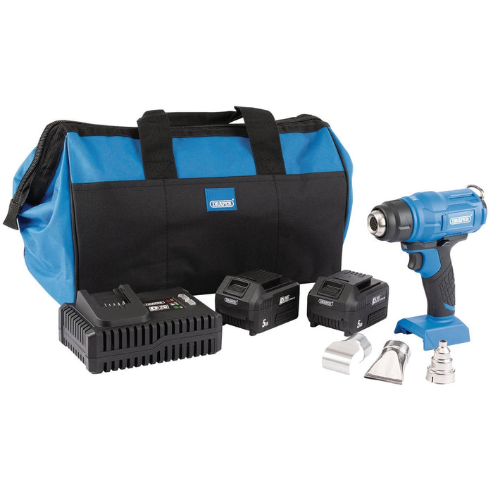 Draper D20 20V Heat Gun, 2 x 5.0Ah Batteries, 1 x Fast Charger, 1 x Bag 99737 Draper  - Dynamic Drive