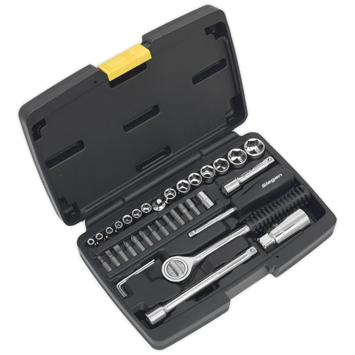 Sealey Socket Set 37pc 1/4" & 3/8"Sq Drive 6pt Metric S0725 Siegen by Sealey  - Dynamic Drive