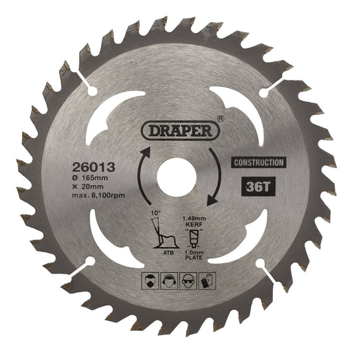 Draper TCT Cordless Construction Circular Saw Blade for Wood & Composites, 165 x Draper  - Dynamic Drive