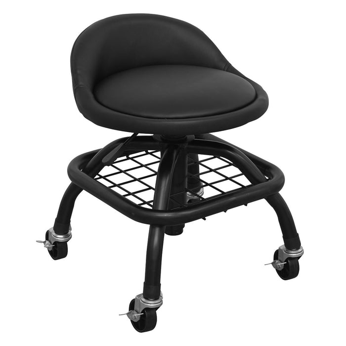 Sealey Creeper Stool Pneumatic with Adjustable Height Swivel Seat & Back Rest Sealey  - Dynamic Drive