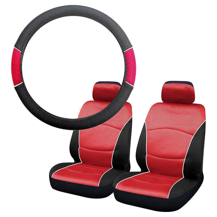 UKB4C Black & Red Steering Wheel Cover & Front Cover Set Washable Airbag Safe Full Protection UKB4C  - Dynamic Drive