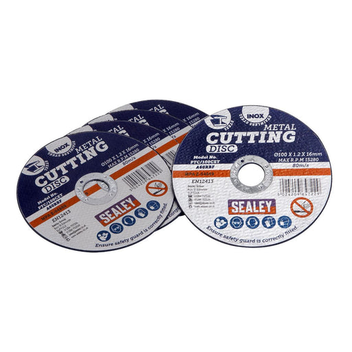 Sealey 5 Pack 100mm x 1.2mm Metal Cutting Slitting Grinding Discs 16mm Bore Sealey  - Dynamic Drive