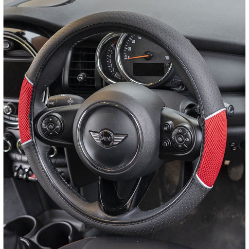 Red Mesh Leather Look Car Steering Wheel Cover Soft Grip Glove fits  BMW Mini UKB4C  - Dynamic Drive