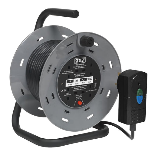 Sealey Cable Reel 25m 4 x 230V 1.25mmï Thermal Trip with RCD Plug BCR25RCD Sealey  - Dynamic Drive