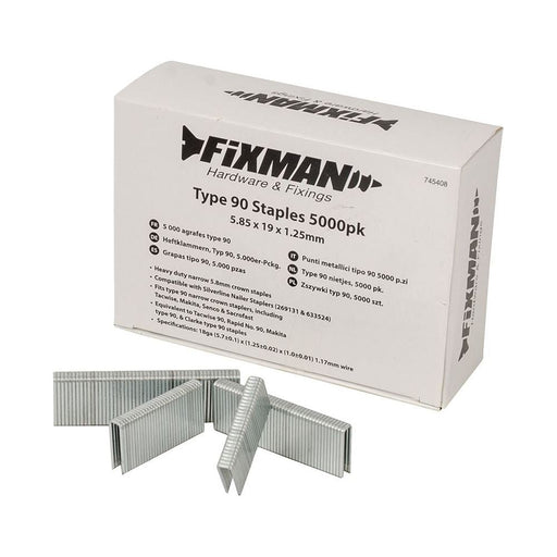 Fixman Type 90 Staples 5000pk 5.80 x 19 x 1.25mm Fixman  - Dynamic Drive