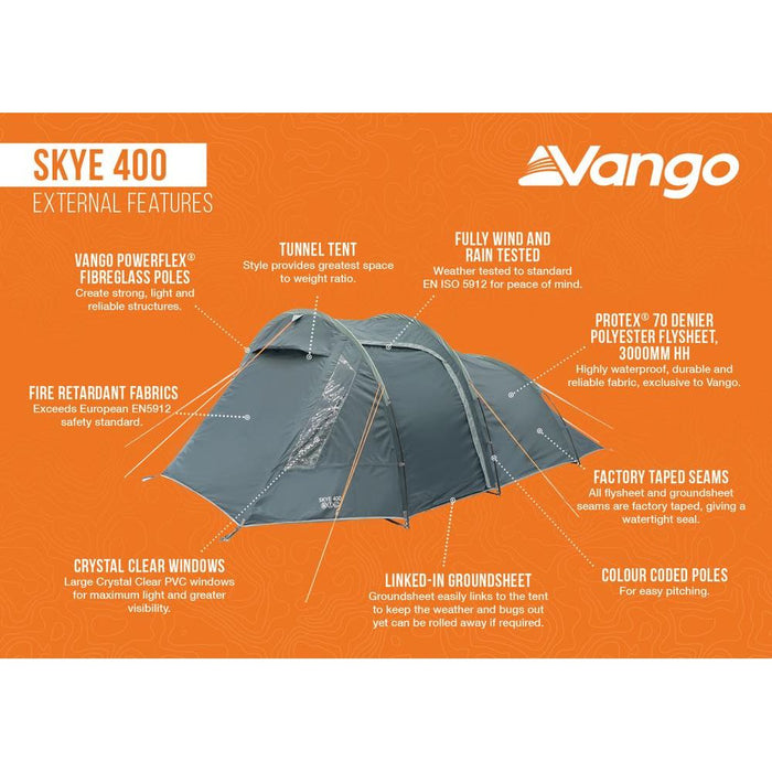 Vango Skye 400 Tent 4 Man Trekking Backpacking Tunnel Tent Vango  - Dynamic Drive