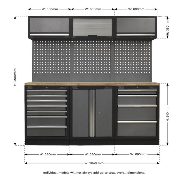 Sealey Superline Pro 2.0m Storage System Wood Worktop APMSSTACK07W Sealey  - Dynamic Drive