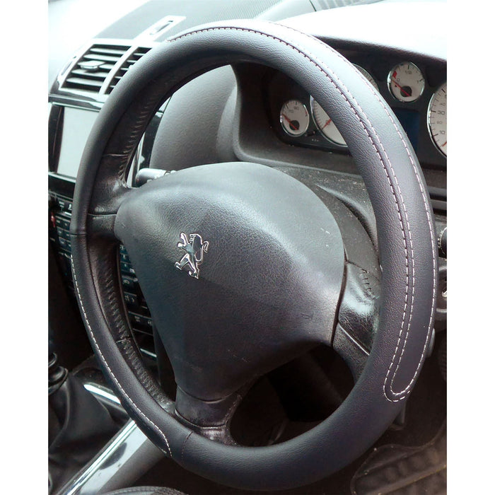 Black Steering Wheel Cover Soft Grip Leather Look 307 Hatchback 01-07 UKB4C  - Dynamic Drive