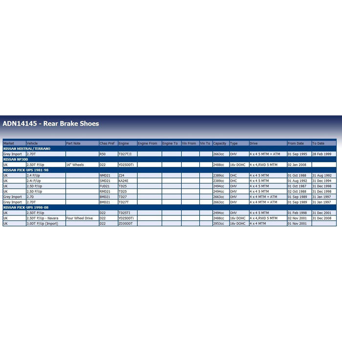 Genuine Blue Print Brake Shoes (Rear) (R90) fits Nissan 440600W725 Blue Print  - Dynamic Drive